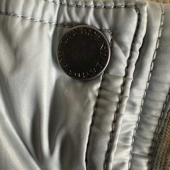 Lands End Down Feather Puffer Coat Sz Small Blue Gray Belted Gorpcore Travel EUC - Picture 11 of 14